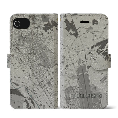 【箱根ケ崎（東京都）】地図柄iPhoneケース（手帳タイプ）モノトーン・iPhone SE（第3 / 第2世代） / 8 / 7 / 6s / 6 用