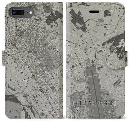 【箱根ケ崎（東京都）】地図柄iPhoneケース（手帳タイプ）モノトーン・iPhone 8Plus /7Plus / 6sPlus / 6Plus 用