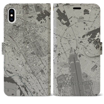 【箱根ケ崎（東京都）】地図柄iPhoneケース（手帳タイプ）モノトーン・iPhone XS Max 用