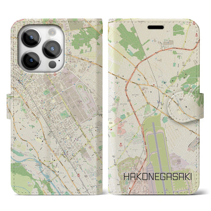 【箱根ケ崎（東京都）】地図柄iPhoneケース（手帳タイプ）ナチュラル・iPhone 14 Pro 用
