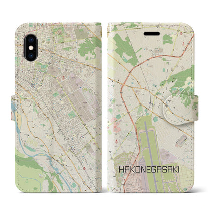 【箱根ケ崎（東京都）】地図柄iPhoneケース（手帳タイプ）ナチュラル・iPhone XS / X 用