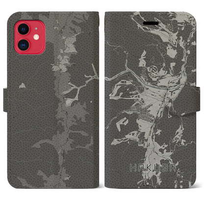 【白馬（長野県）】地図柄iPhoneケース（手帳タイプ）モノトーン・iPhone 11 用