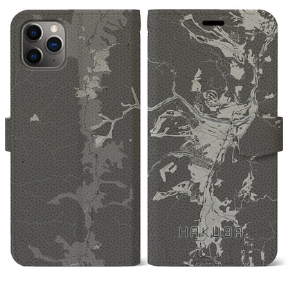 【白馬（長野県）】地図柄iPhoneケース（手帳タイプ）モノトーン・iPhone 11 Pro Max 用