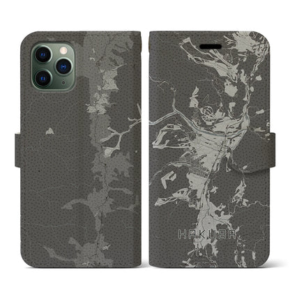 【白馬（長野県）】地図柄iPhoneケース（手帳タイプ）モノトーン・iPhone 11 Pro 用