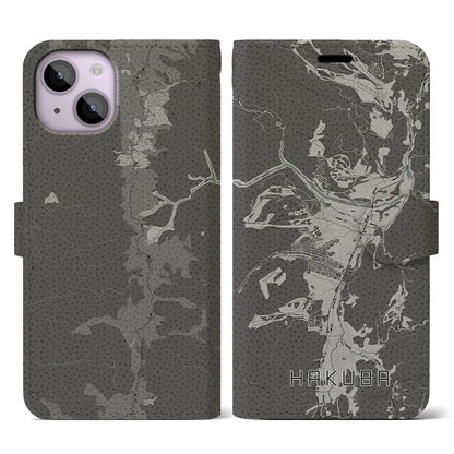 【白馬（長野県）】地図柄iPhoneケース（手帳タイプ）モノトーン・iPhone 14 用