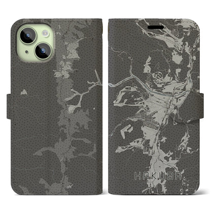 【白馬（長野県）】地図柄iPhoneケース（手帳タイプ）モノトーン・iPhone 15 用