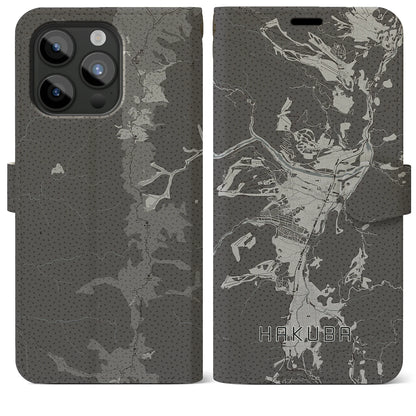 【白馬（長野県）】地図柄iPhoneケース（手帳タイプ）モノトーン・iPhone 15 Pro Max 用