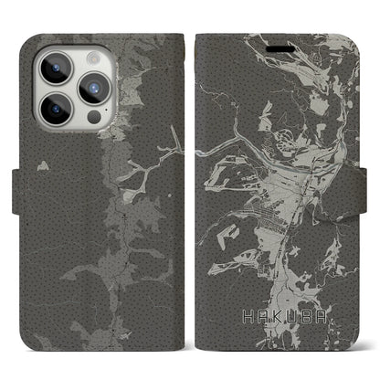 【白馬（長野県）】地図柄iPhoneケース（手帳タイプ）モノトーン・iPhone 15 Pro 用