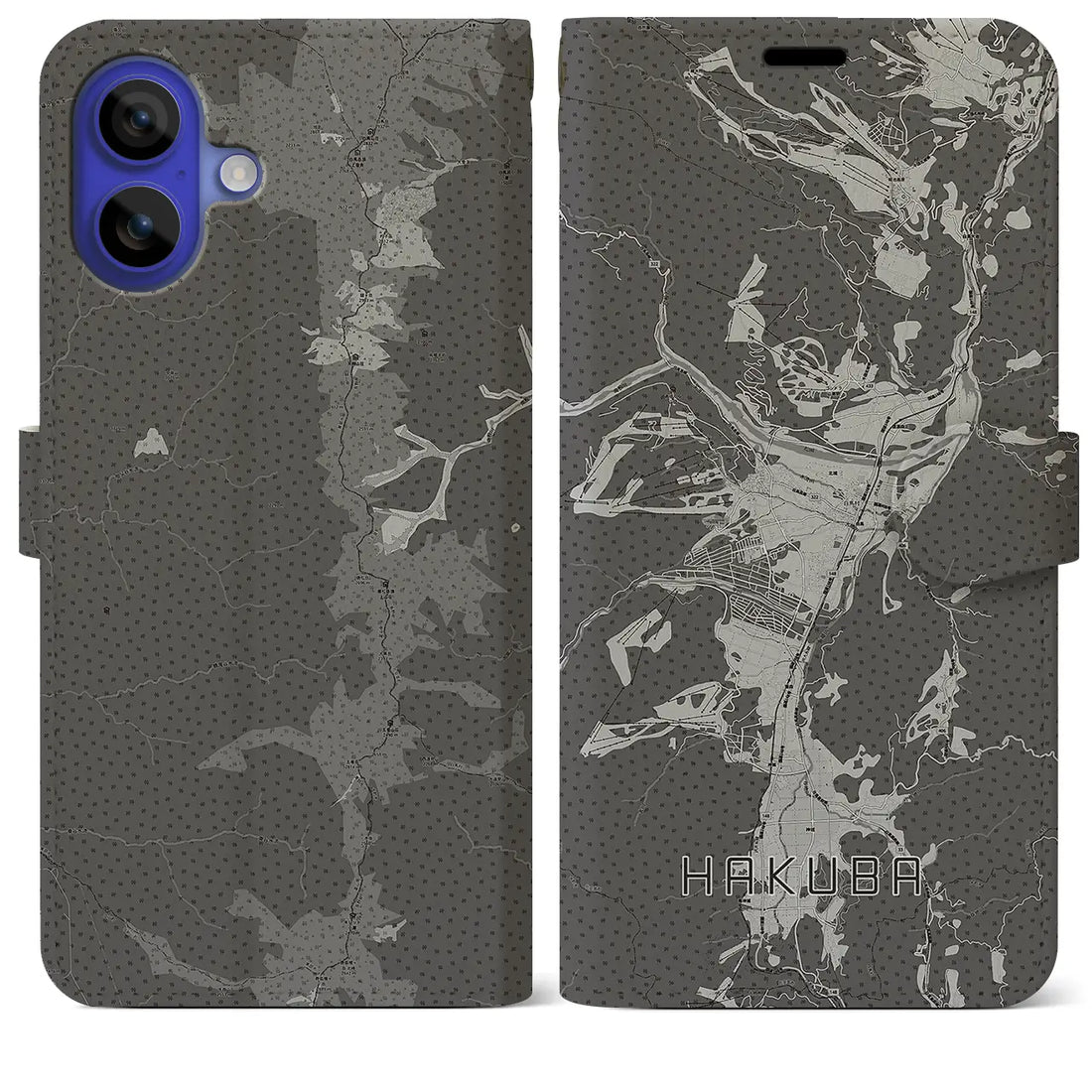 【白馬(長野県)】地図柄iPhoneケース(手帳タイプ)モノトーン・iPhone 16 Pro Max 用