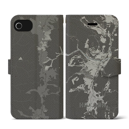 【白馬（長野県）】地図柄iPhoneケース（手帳タイプ）モノトーン・iPhone SE（第3 / 第2世代） / 8 / 7 / 6s / 6 用