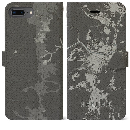 【白馬（長野県）】地図柄iPhoneケース（手帳タイプ）モノトーン・iPhone 8Plus /7Plus / 6sPlus / 6Plus 用