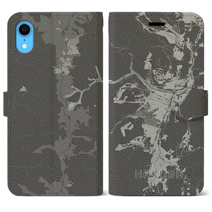 【白馬（長野県）】地図柄iPhoneケース（手帳タイプ）モノトーン・iPhone XR 用