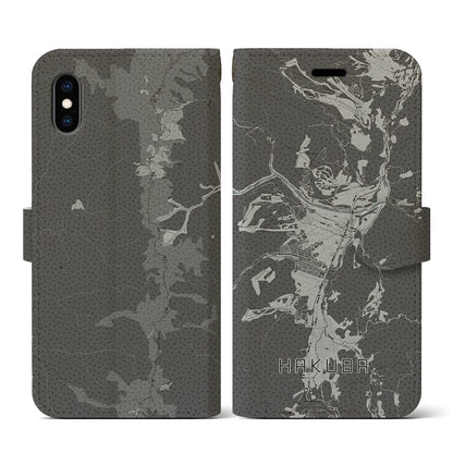 【白馬（長野県）】地図柄iPhoneケース（手帳タイプ）モノトーン・iPhone XS / X 用