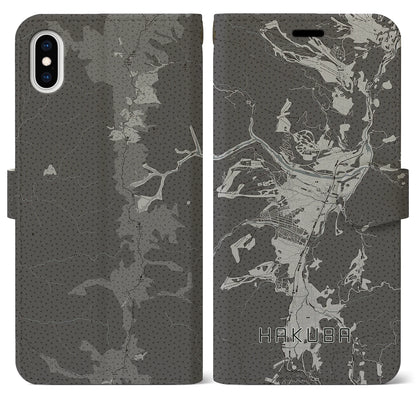 【白馬（長野県）】地図柄iPhoneケース（手帳タイプ）モノトーン・iPhone XS Max 用