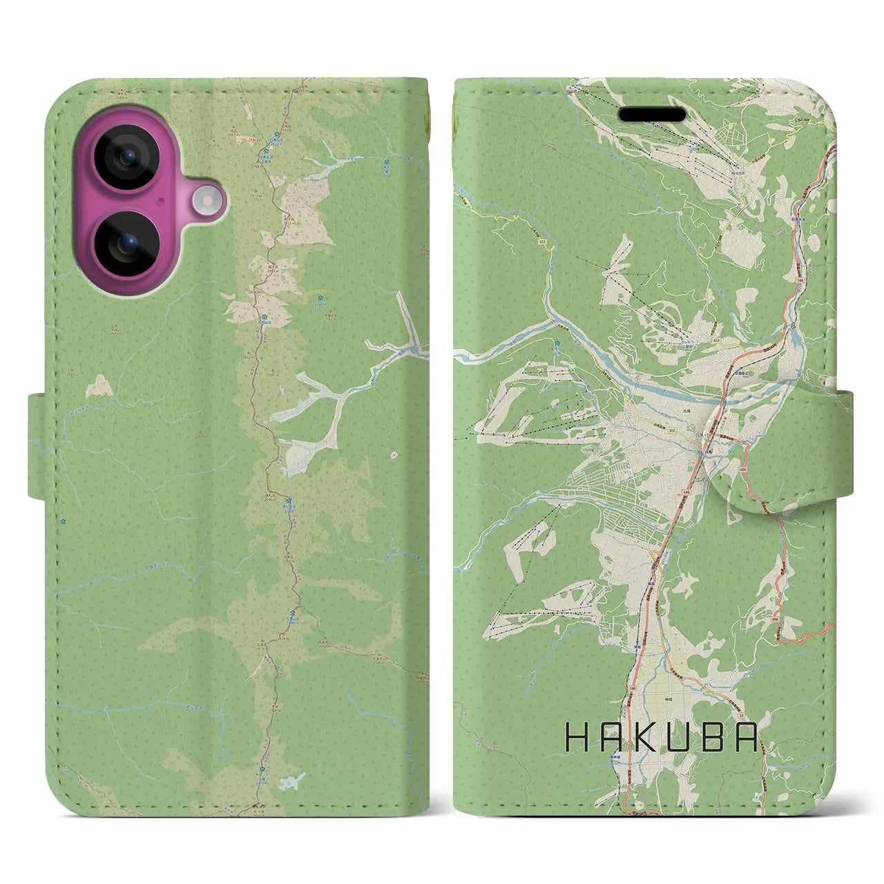 【白馬（長野県）】地図柄iPhoneケース（手帳タイプ）ナチュラル・iPhone 16 Pro 用