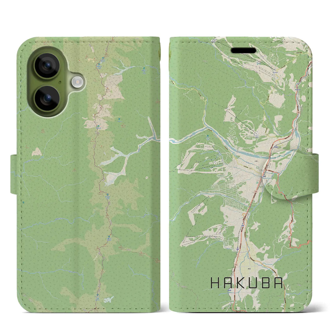 【白馬(長野県)】地図柄iPhoneケース(手帳タイプ)ナチュラル・iPhone 17 Pro Max 用