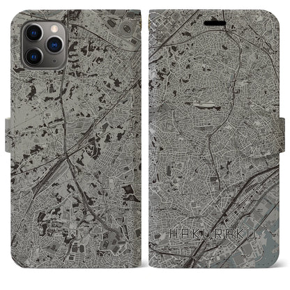 【白楽（神奈川県）】地図柄iPhoneケース（手帳タイプ）モノトーン・iPhone 11 Pro Max 用