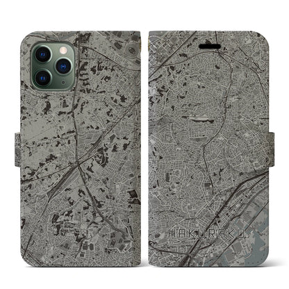 【白楽（神奈川県）】地図柄iPhoneケース（手帳タイプ）モノトーン・iPhone 11 Pro 用