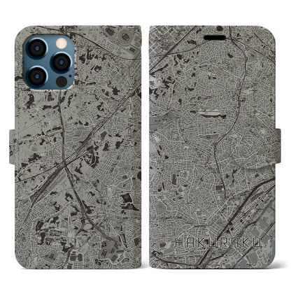 【白楽（神奈川県）】地図柄iPhoneケース（手帳タイプ）モノトーン・iPhone 12 / 12 Pro 用