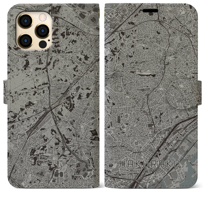 【白楽（神奈川県）】地図柄iPhoneケース（手帳タイプ）モノトーン・iPhone 12 Pro Max 用