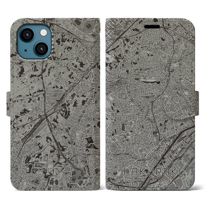 【白楽（神奈川県）】地図柄iPhoneケース（手帳タイプ）モノトーン・iPhone 13 用