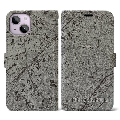 【白楽（神奈川県）】地図柄iPhoneケース（手帳タイプ）モノトーン・iPhone 14 用