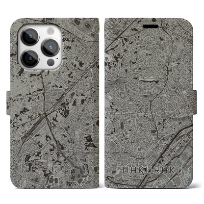 【白楽（神奈川県）】地図柄iPhoneケース（手帳タイプ）モノトーン・iPhone 14 Pro 用