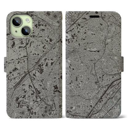 【白楽（神奈川県）】地図柄iPhoneケース（手帳タイプ）モノトーン・iPhone 15 用