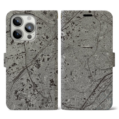 【白楽（神奈川県）】地図柄iPhoneケース（手帳タイプ）モノトーン・iPhone 15 Pro 用