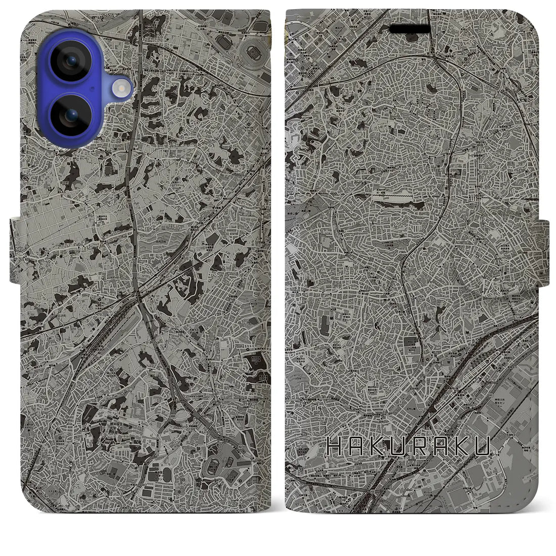 【白楽(神奈川県)】地図柄iPhoneケース(手帳タイプ)モノトーン・iPhone 16 Pro Max 用