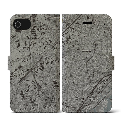 【白楽（神奈川県）】地図柄iPhoneケース（手帳タイプ）モノトーン・iPhone SE（第3 / 第2世代） / 8 / 7 / 6s / 6 用