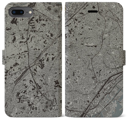 【白楽（神奈川県）】地図柄iPhoneケース（手帳タイプ）モノトーン・iPhone 8Plus /7Plus / 6sPlus / 6Plus 用