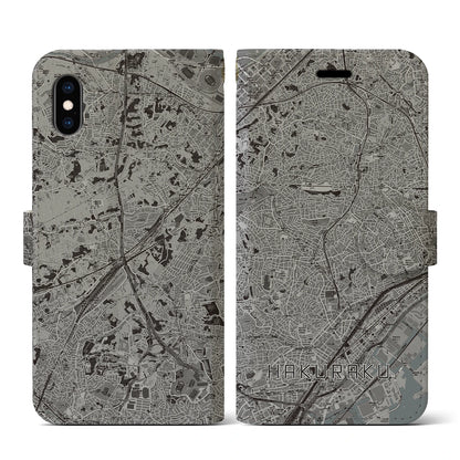 【白楽（神奈川県）】地図柄iPhoneケース（手帳タイプ）モノトーン・iPhone XS / X 用