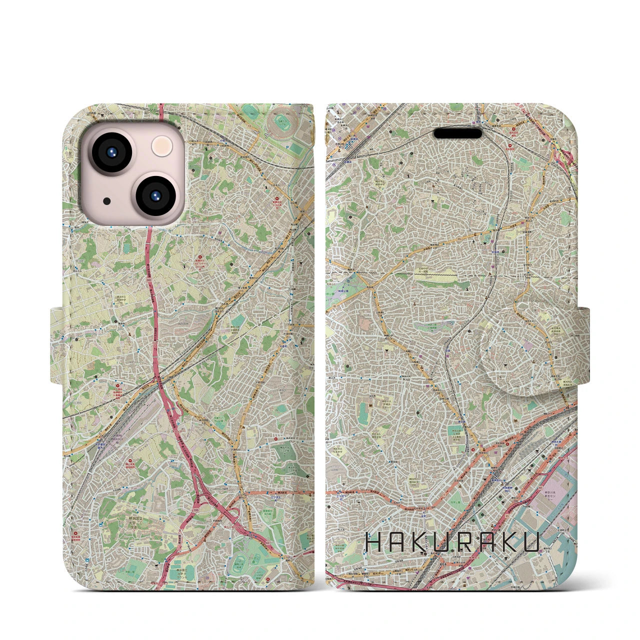 【白楽（神奈川県）】地図柄iPhoneケース（手帳タイプ）