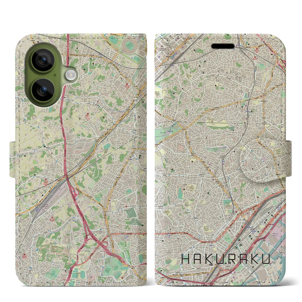 【白楽（神奈川県）】地図柄iPhoneケース（手帳タイプ）