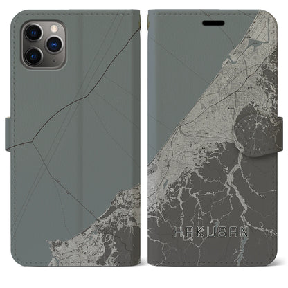 【白山（石川県）】地図柄iPhoneケース（手帳タイプ）モノトーン・iPhone 11 Pro Max 用