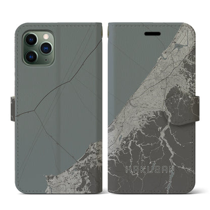 【白山（石川県）】地図柄iPhoneケース（手帳タイプ）モノトーン・iPhone 11 Pro 用