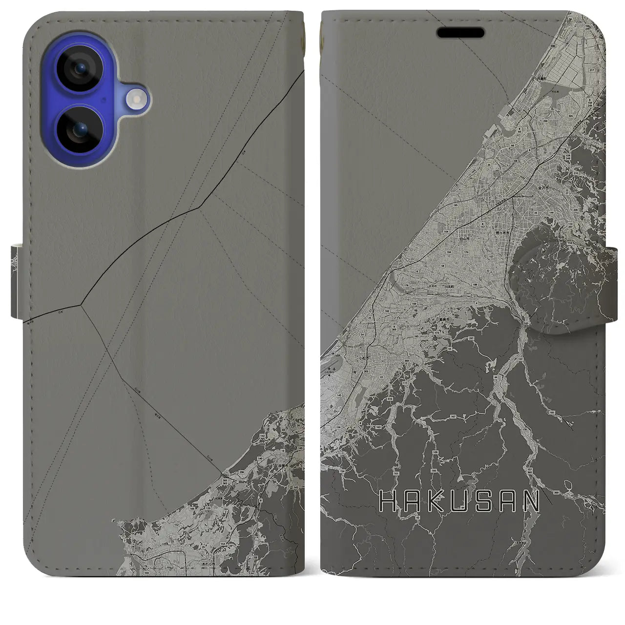 【白山（石川県）】地図柄iPhoneケース（手帳タイプ）