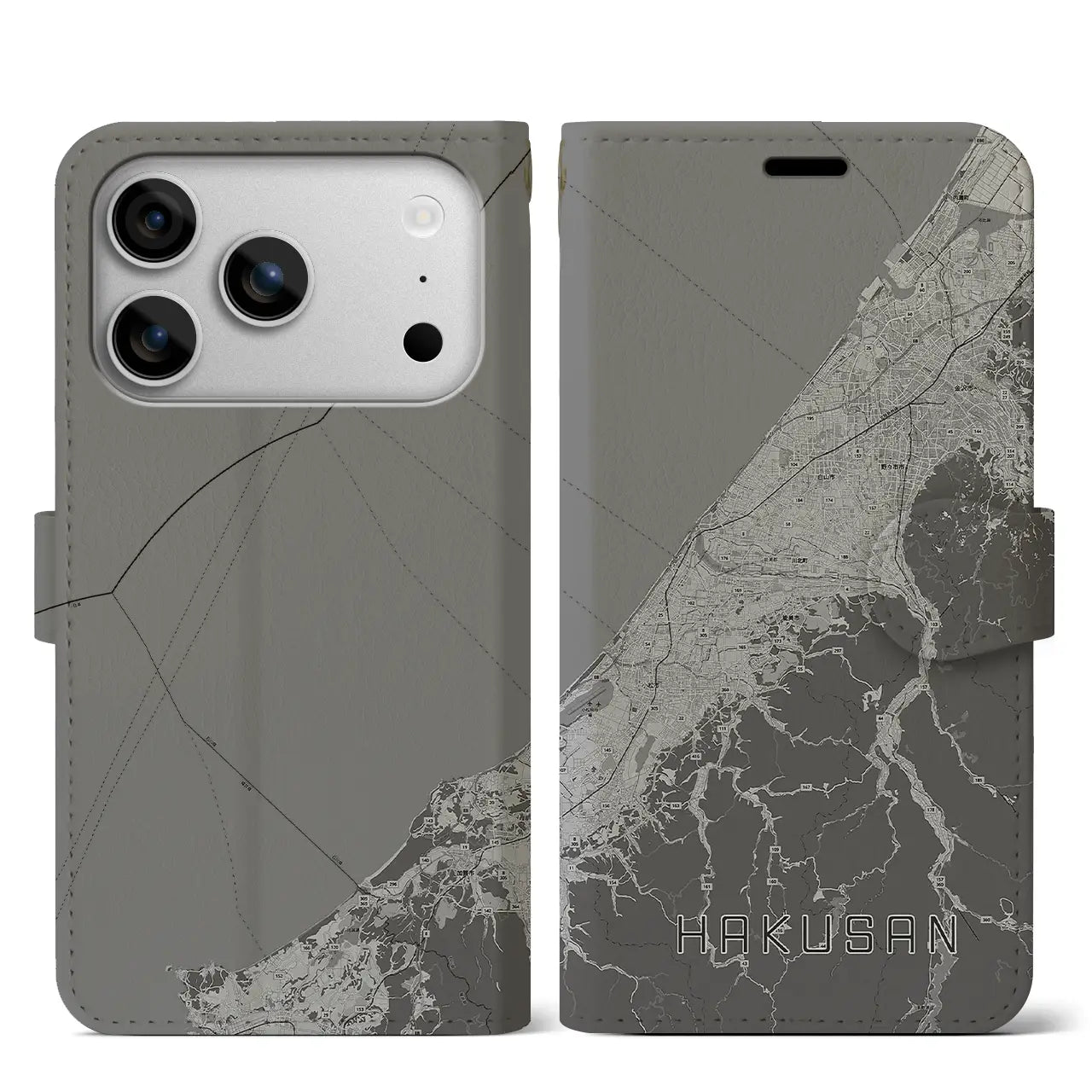 【白山（石川県）】地図柄iPhoneケース（手帳タイプ）