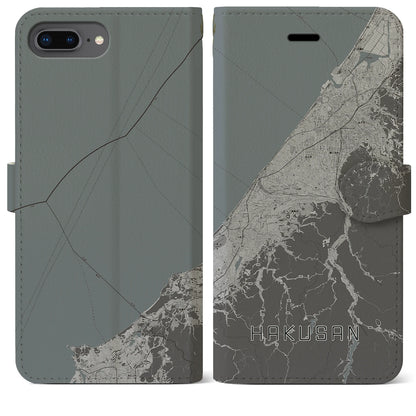 【白山（石川県）】地図柄iPhoneケース（手帳タイプ）モノトーン・iPhone 8Plus /7Plus / 6sPlus / 6Plus 用