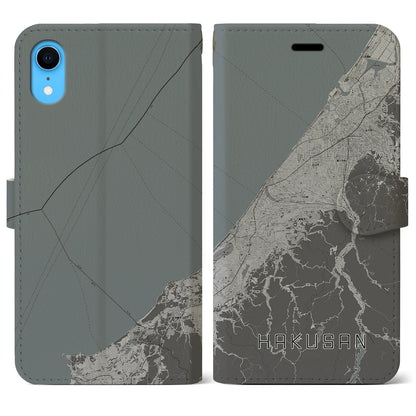 【白山（石川県）】地図柄iPhoneケース（手帳タイプ）モノトーン・iPhone XR 用