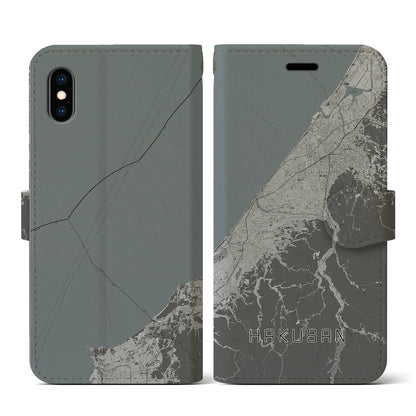 【白山（石川県）】地図柄iPhoneケース（手帳タイプ）モノトーン・iPhone XS / X 用