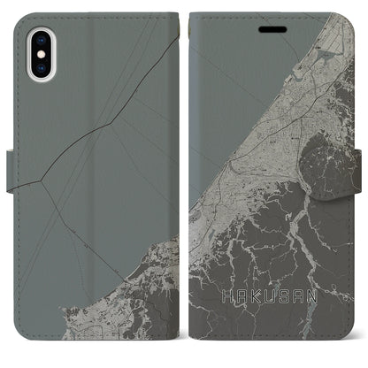 【白山（石川県）】地図柄iPhoneケース（手帳タイプ）モノトーン・iPhone XS Max 用