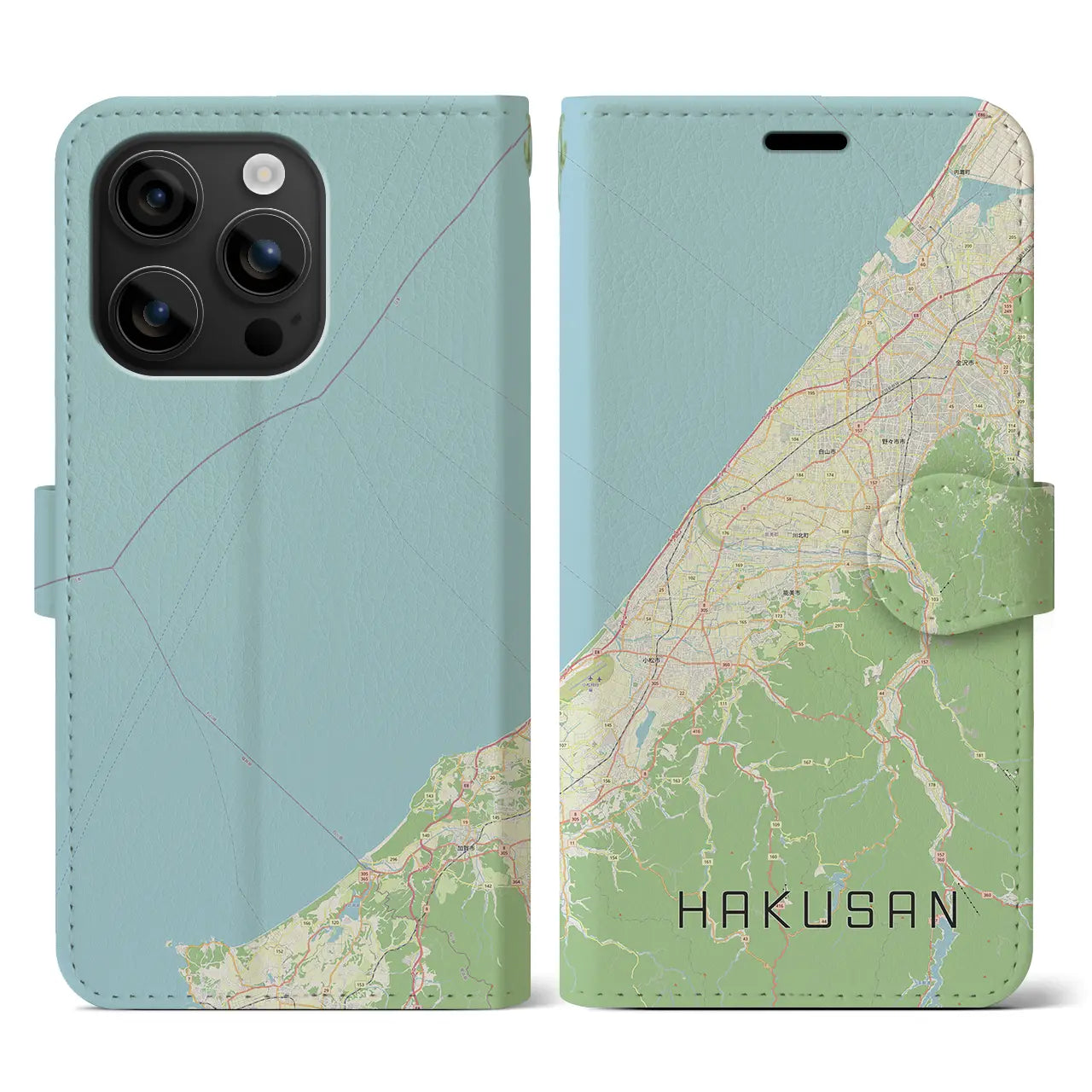 【白山（石川県）】地図柄iPhoneケース（手帳タイプ）ナチュラル・iPhone 16 用