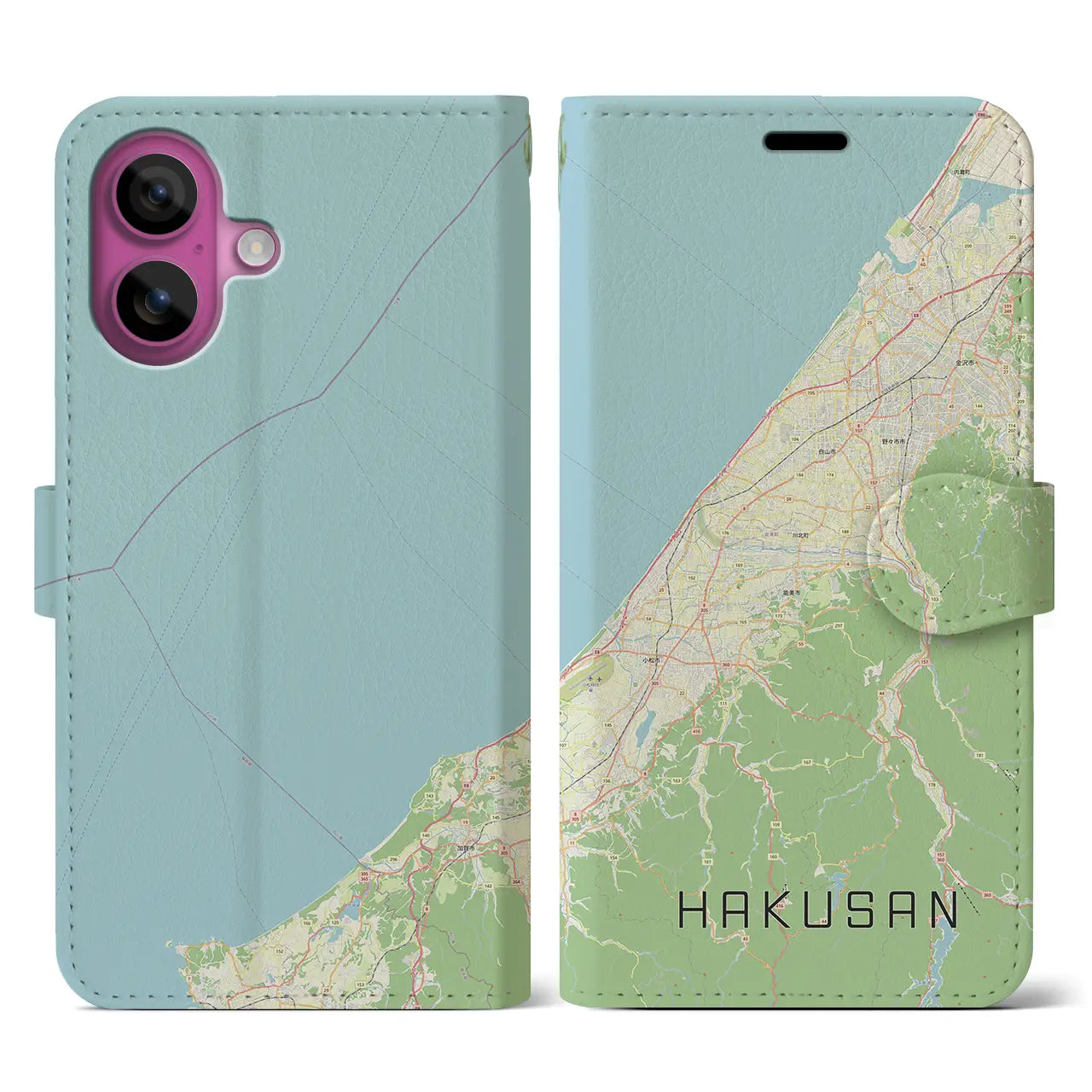 【白山（石川県）】地図柄iPhoneケース（手帳タイプ）ナチュラル・iPhone 16 Pro 用