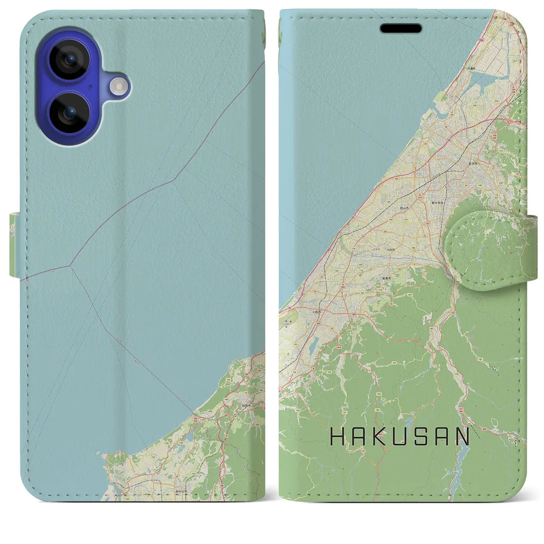 【白山（石川県）】地図柄iPhoneケース（手帳タイプ）ナチュラル・iPhone 16 Pro Max 用