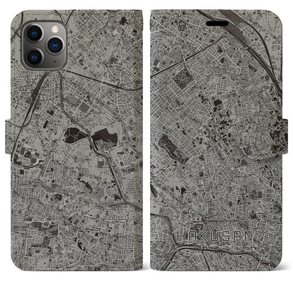 【白山（東京都）】地図柄iPhoneケース（手帳タイプ）モノトーン・iPhone 11 Pro Max 用