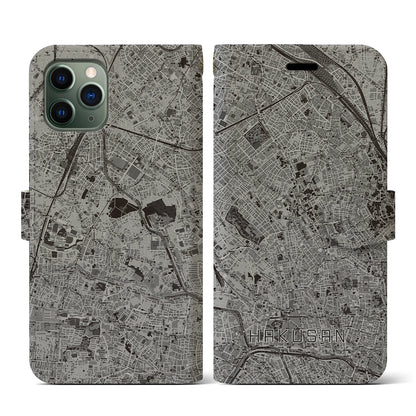 【白山（東京都）】地図柄iPhoneケース（手帳タイプ）モノトーン・iPhone 11 Pro 用