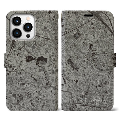 【白山（東京都）】地図柄iPhoneケース（手帳タイプ）モノトーン・iPhone 13 Pro 用