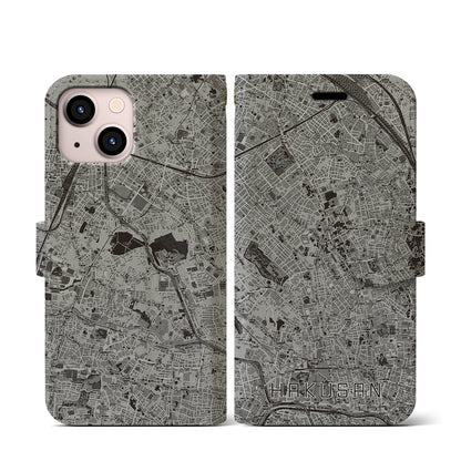 【白山（東京都）】地図柄iPhoneケース（手帳タイプ）モノトーン・iPhone 13 mini 用